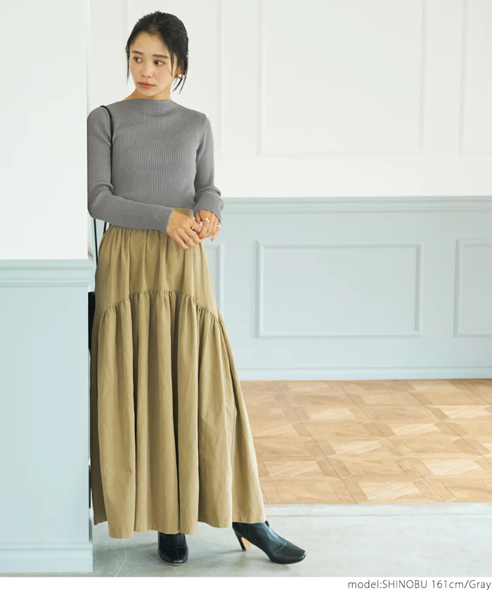 日本 COCA - 極上厚磅 彈性羅紋針織上衣-船型領-奶油杏