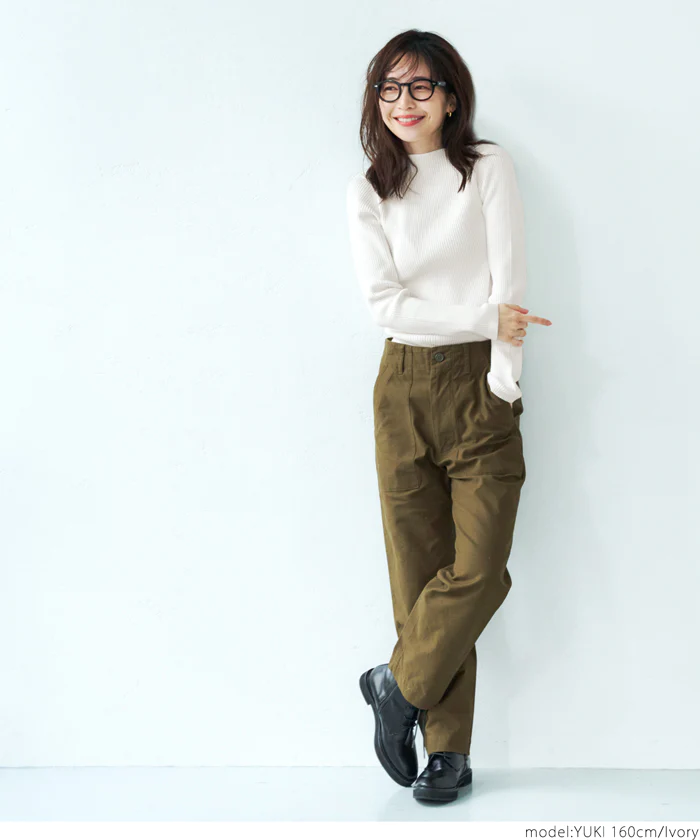 日本 COCA - 極上厚磅 彈性羅紋針織上衣-船型領-奶油杏