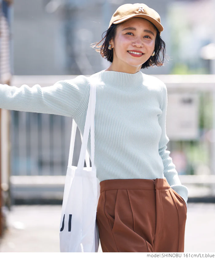 日本 COCA - 極上厚磅 彈性羅紋針織上衣-船型領-奶油杏