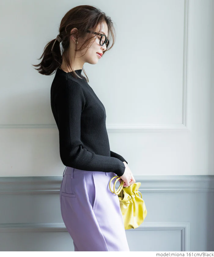 日本 COCA - 極上厚磅 彈性羅紋針織上衣-船型領-奶油杏