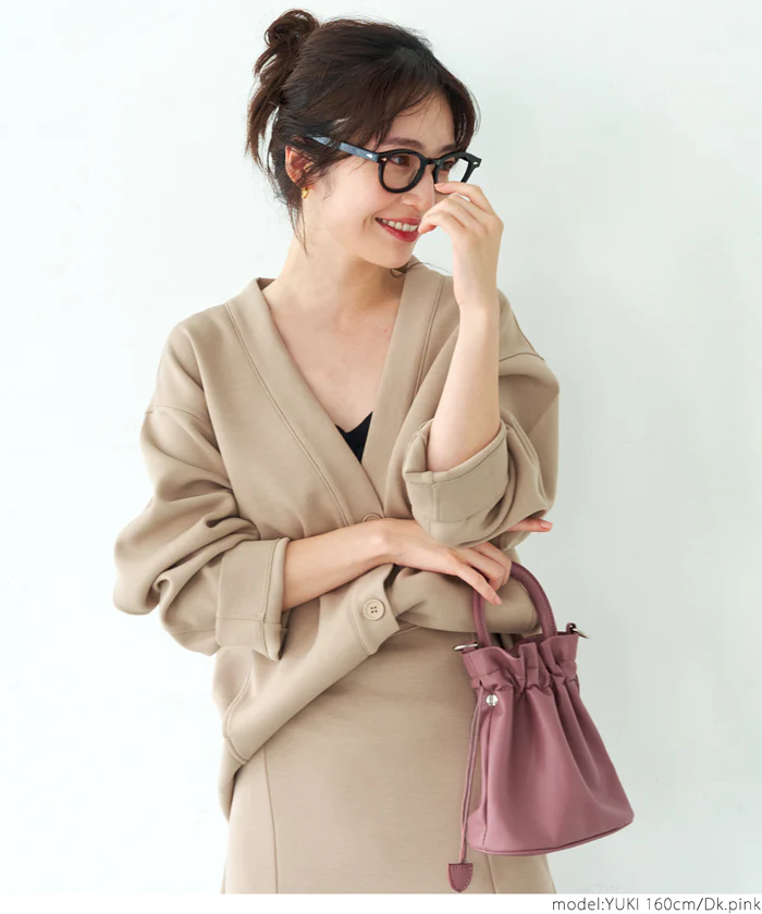 日本 COCA - 時尚皮質束口手提包/側背包-煙燻粉