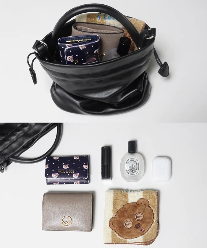 日本 COCA - 時尚皮質束口手提包/側背包-煙燻粉