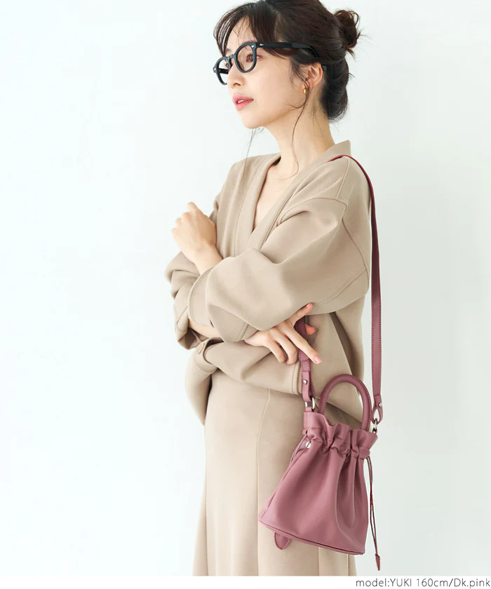 日本 COCA - 時尚皮質束口手提包/側背包-煙燻粉