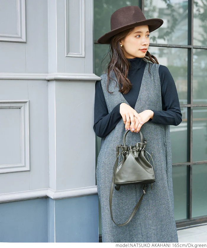 日本 COCA - 時尚皮質束口手提包/側背包-煙燻粉