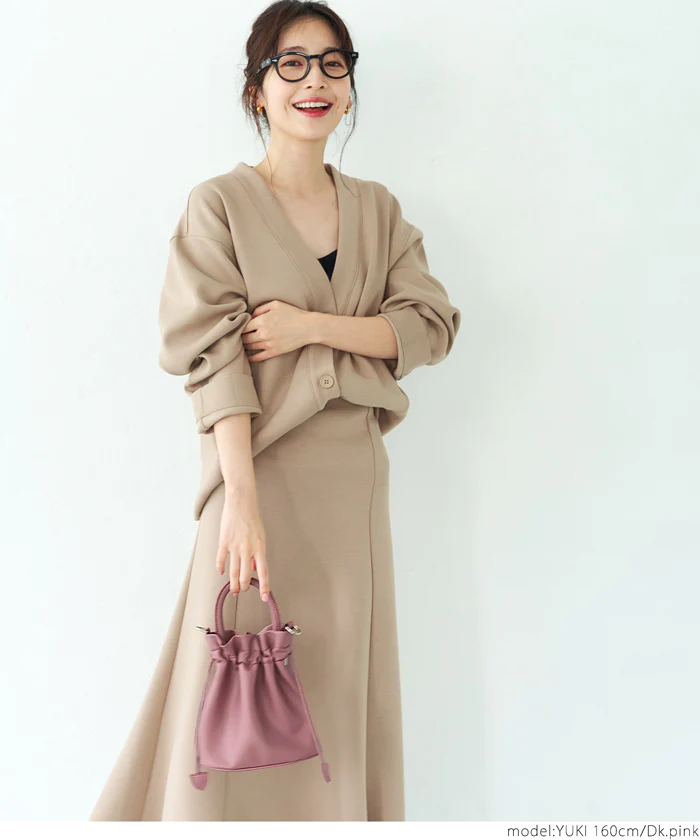 日本 COCA - 時尚皮質束口手提包/側背包-煙燻粉