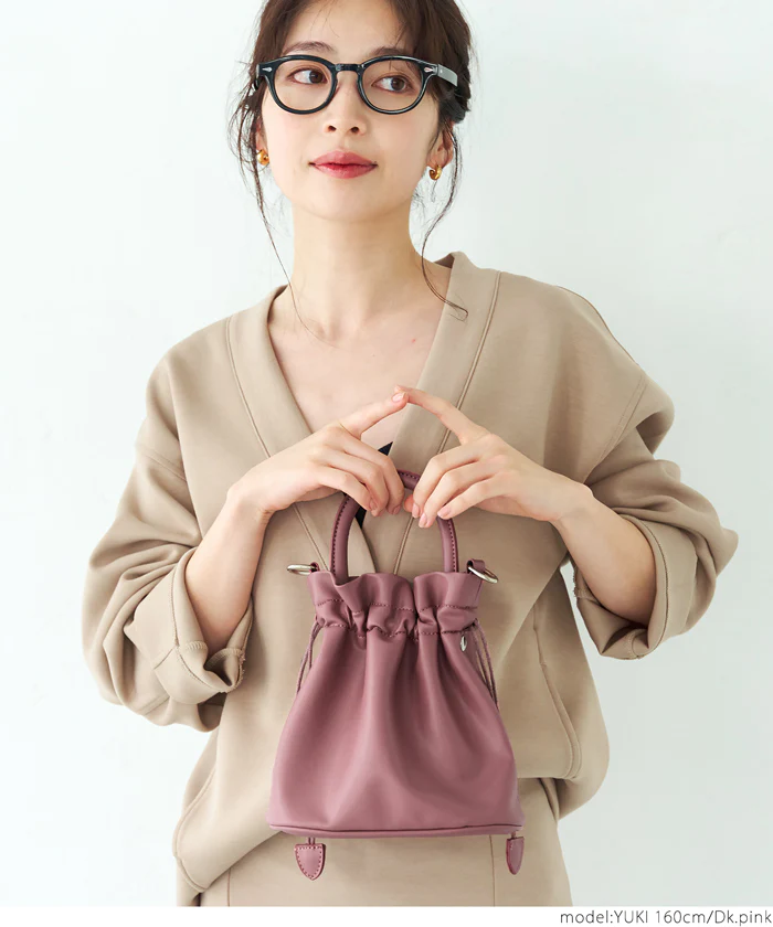 日本 COCA - 時尚皮質束口手提包/側背包-煙燻粉