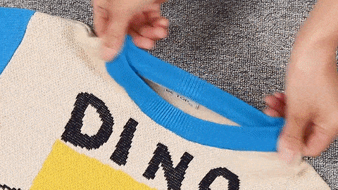 純棉圓領針織長袖上衣-恐龍束光-杏色