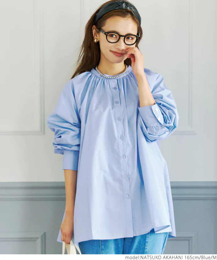 日本 COCA - 她很漂亮寬鬆泡泡袖襯衫-白