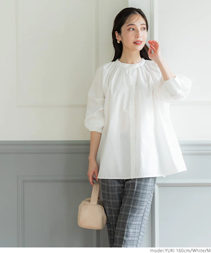 日本 COCA - 她很漂亮寬鬆泡泡袖襯衫-白