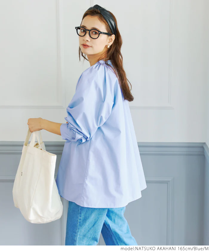 日本 COCA - 她很漂亮寬鬆泡泡袖襯衫-白