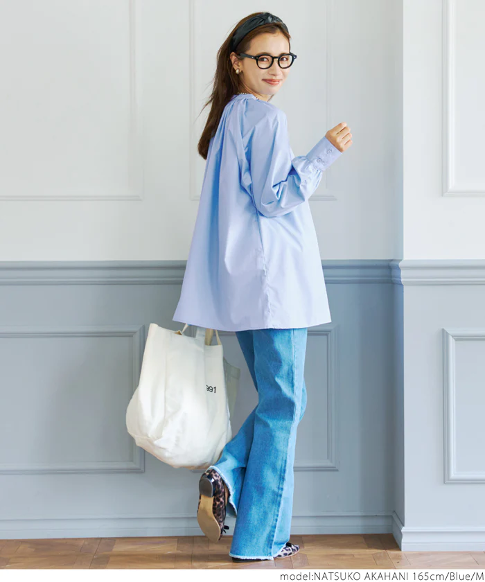 日本 COCA - 她很漂亮寬鬆泡泡袖襯衫-白