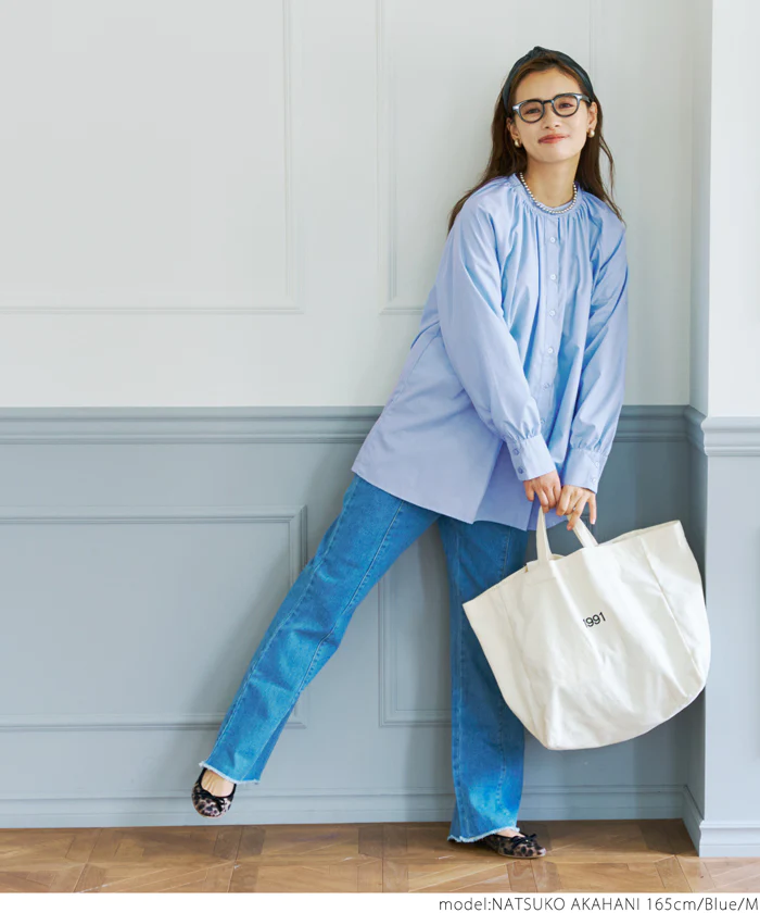 日本 COCA - 她很漂亮寬鬆泡泡袖襯衫-白