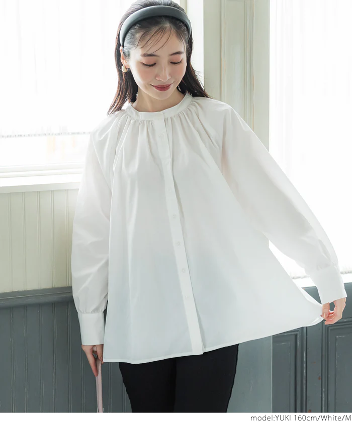 日本 COCA - 她很漂亮寬鬆泡泡袖襯衫-白