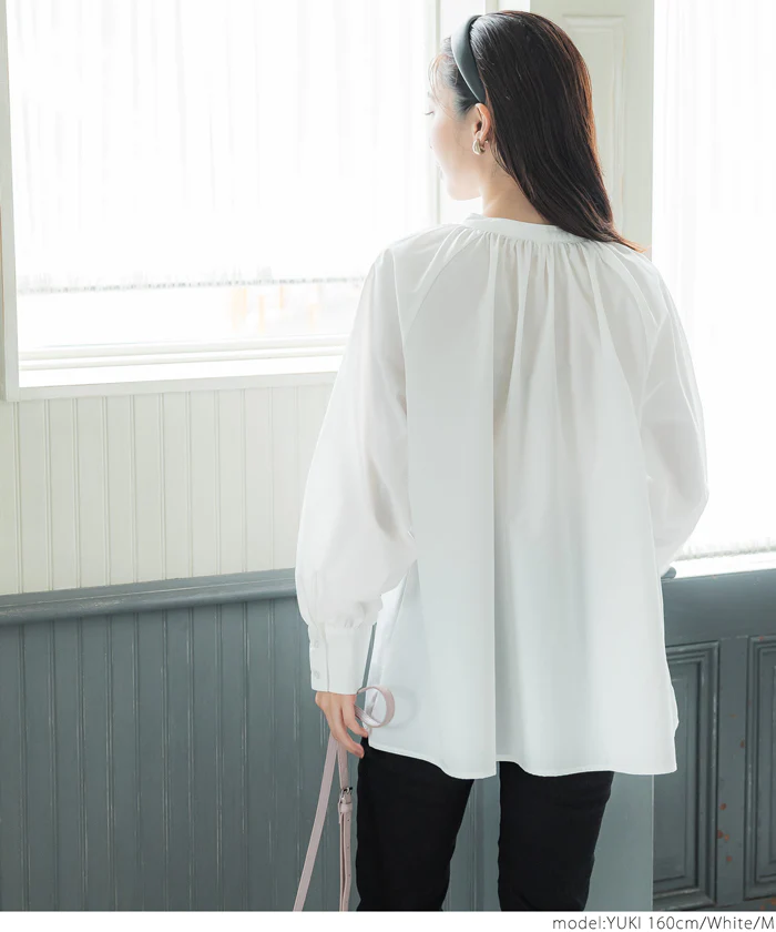 日本 COCA - 她很漂亮寬鬆泡泡袖襯衫-白