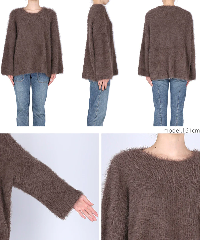 日本 COCA - 時尚短絨圓領針織毛衣-大人-咖啡