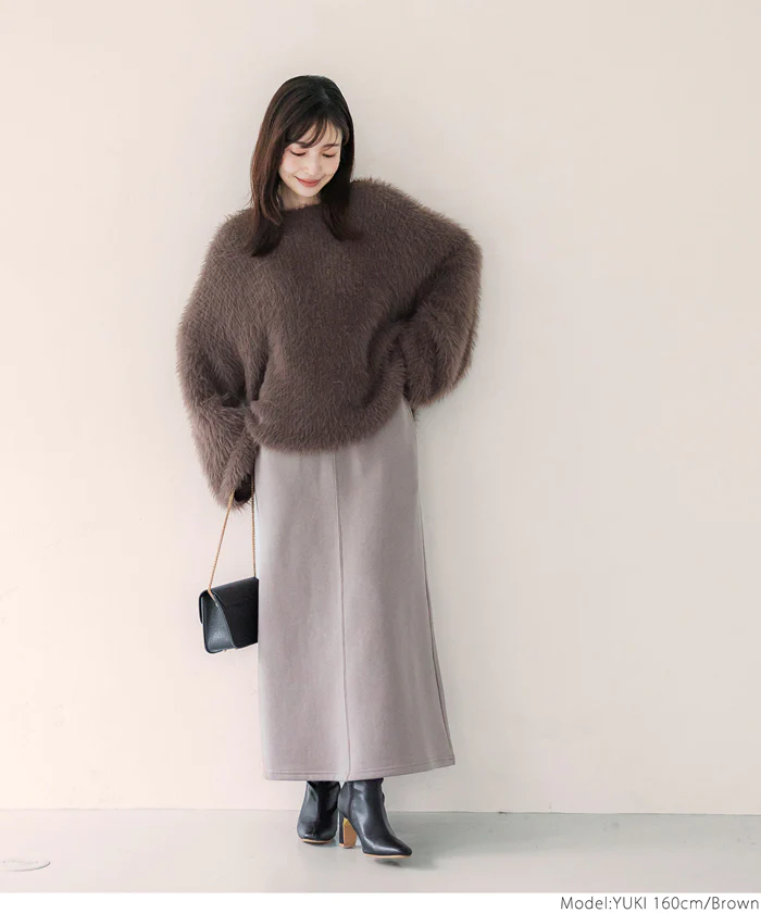 日本 COCA - 時尚短絨圓領針織毛衣-大人-咖啡