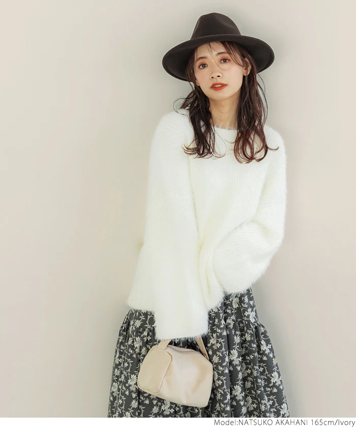 日本 COCA - 時尚短絨圓領針織毛衣-大人-咖啡