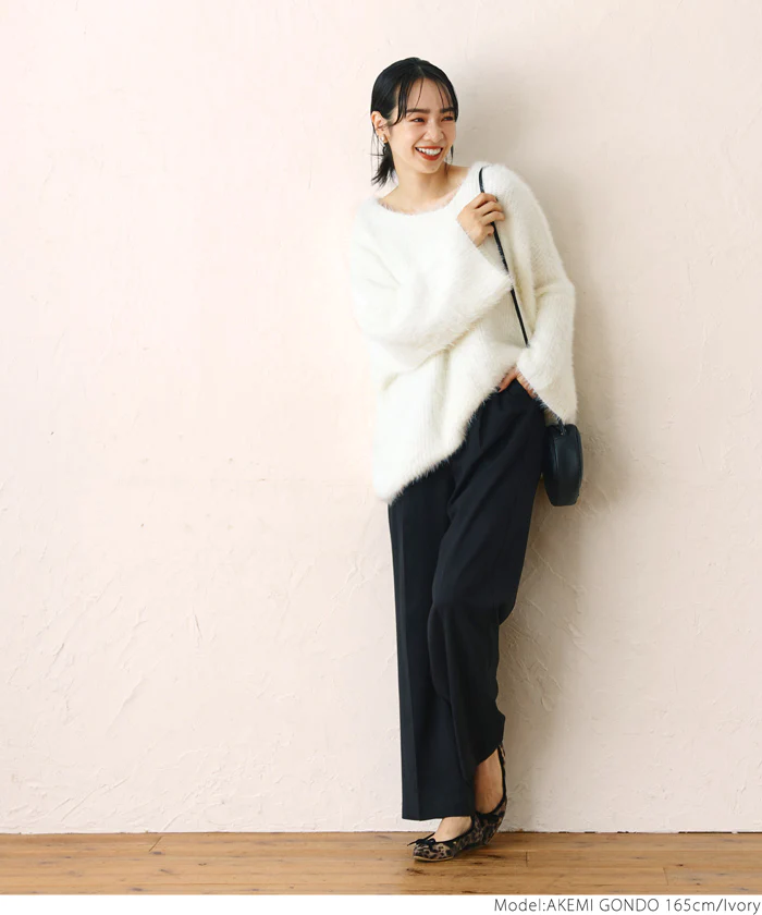 日本 COCA - 時尚短絨圓領針織毛衣-大人-咖啡