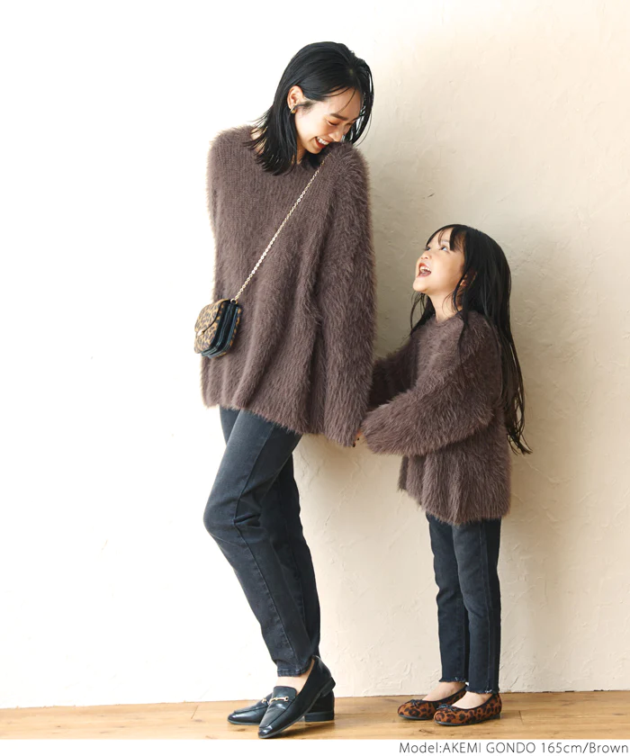 日本 COCA - 時尚短絨圓領針織毛衣-大人-咖啡