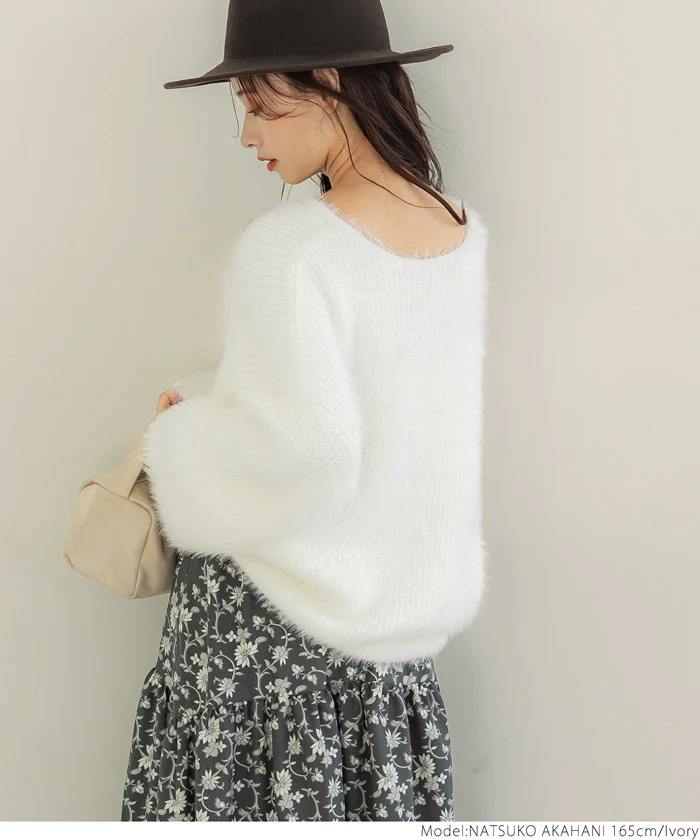 日本 COCA - 時尚短絨圓領針織毛衣-大人-咖啡