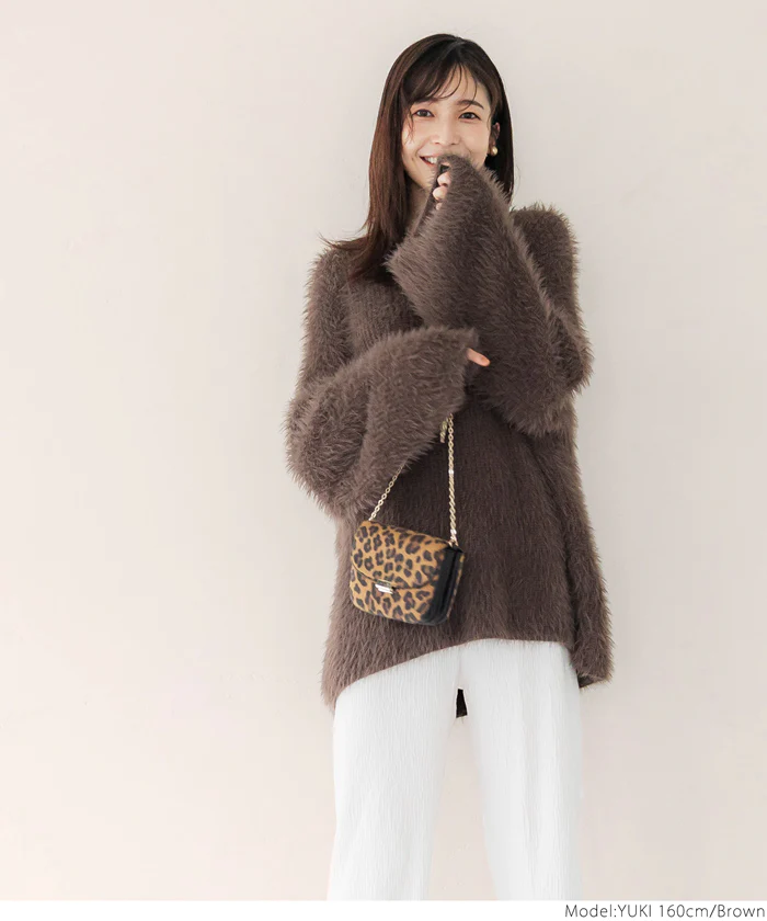 日本 COCA - 時尚短絨圓領針織毛衣-大人-咖啡