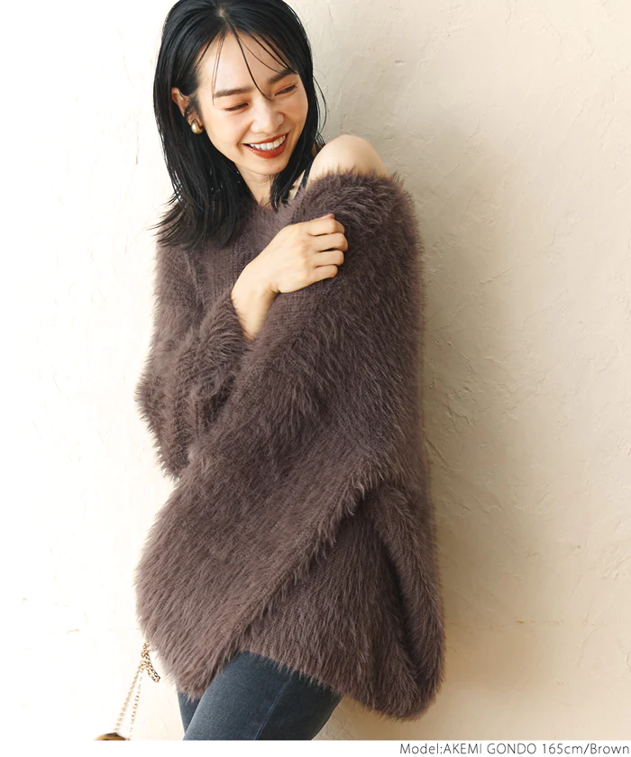 日本 COCA - 時尚短絨圓領針織毛衣-大人-咖啡