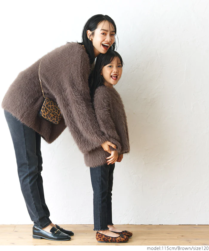 日本 COCA - 時尚短絨圓領針織毛衣-孩子-咖啡