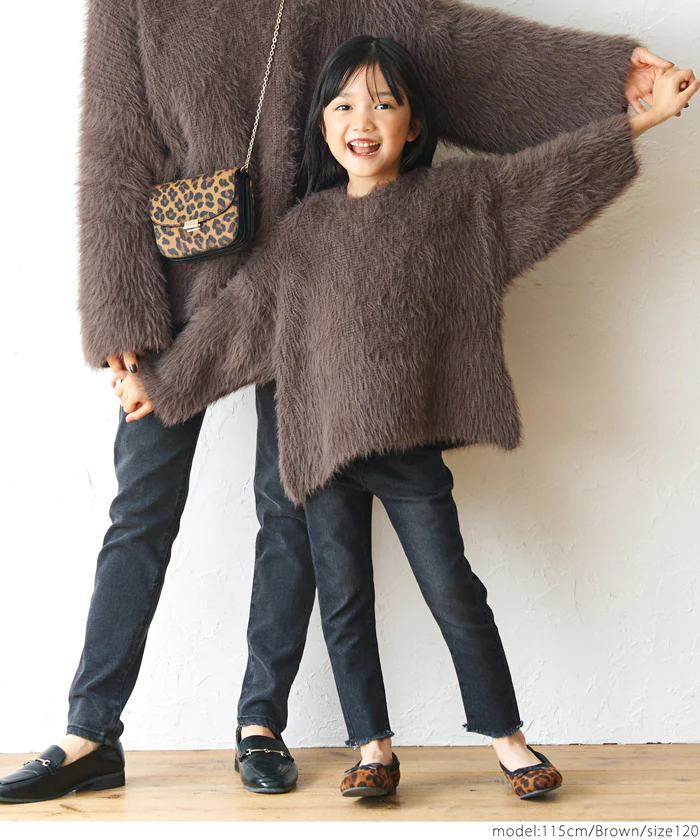 日本 COCA - 時尚短絨圓領針織毛衣-孩子-咖啡