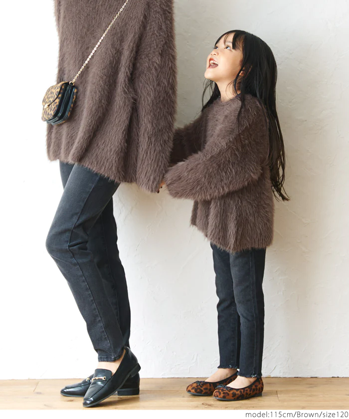 日本 COCA - 時尚短絨圓領針織毛衣-孩子-咖啡