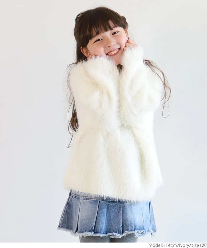 日本 COCA - 時尚短絨圓領針織毛衣-孩子-咖啡