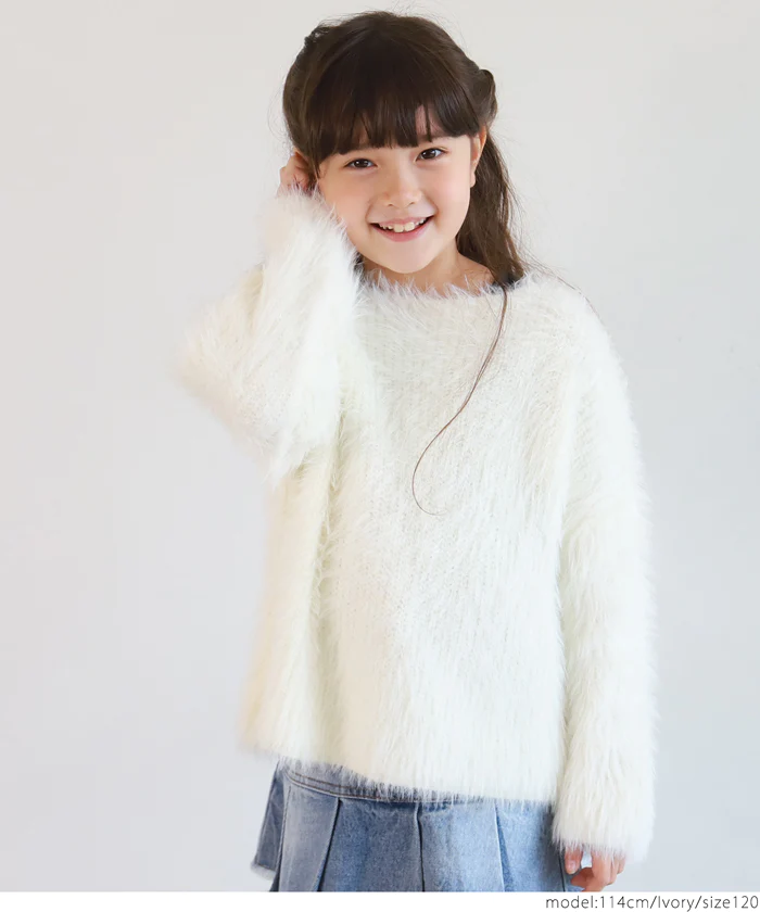 日本 COCA - 時尚短絨圓領針織毛衣-孩子-咖啡