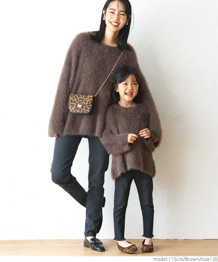 日本 COCA - 時尚短絨圓領針織毛衣-孩子-咖啡