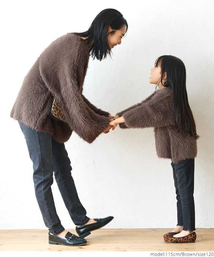日本 COCA - 時尚短絨圓領針織毛衣-孩子-咖啡
