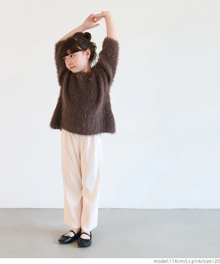 日本 COCA - [可剪裁] 質感皺縮垂墜寬褲-孩子-香檳粉