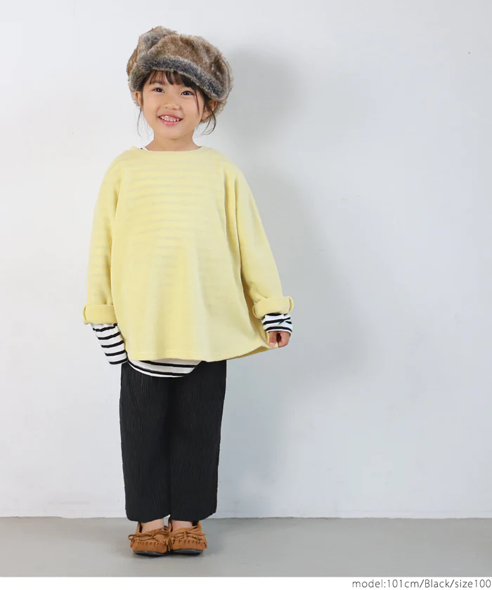 日本 COCA - [可剪裁] 質感皺縮垂墜寬褲-孩子-香檳粉