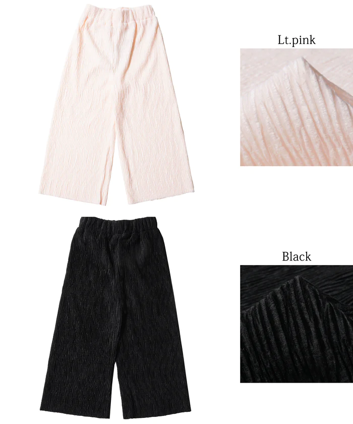 日本 COCA - [可剪裁] 質感皺縮垂墜寬褲-孩子-香檳粉