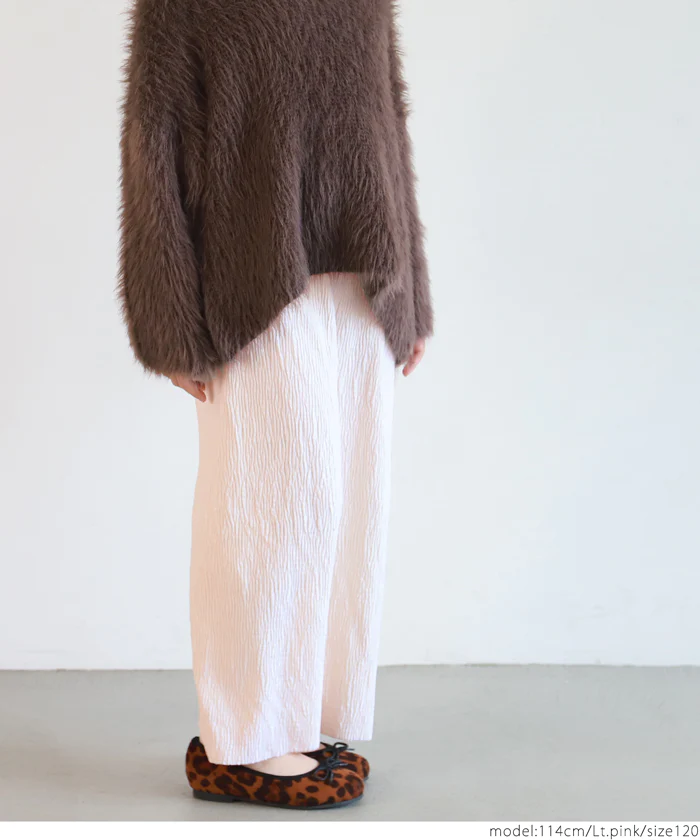 日本 COCA - [可剪裁] 質感皺縮垂墜寬褲-孩子-香檳粉