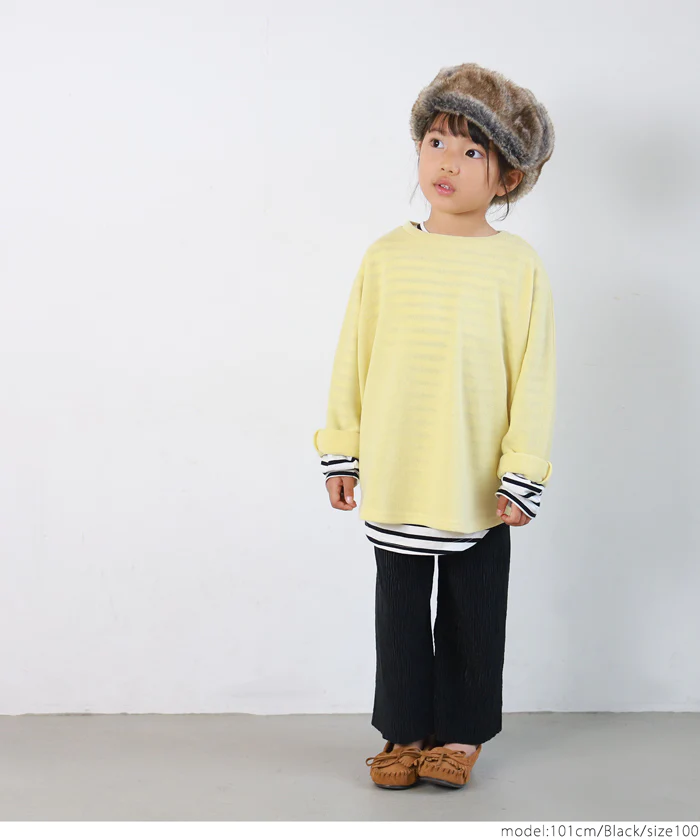 日本 COCA - [可剪裁] 質感皺縮垂墜寬褲-孩子-香檳粉