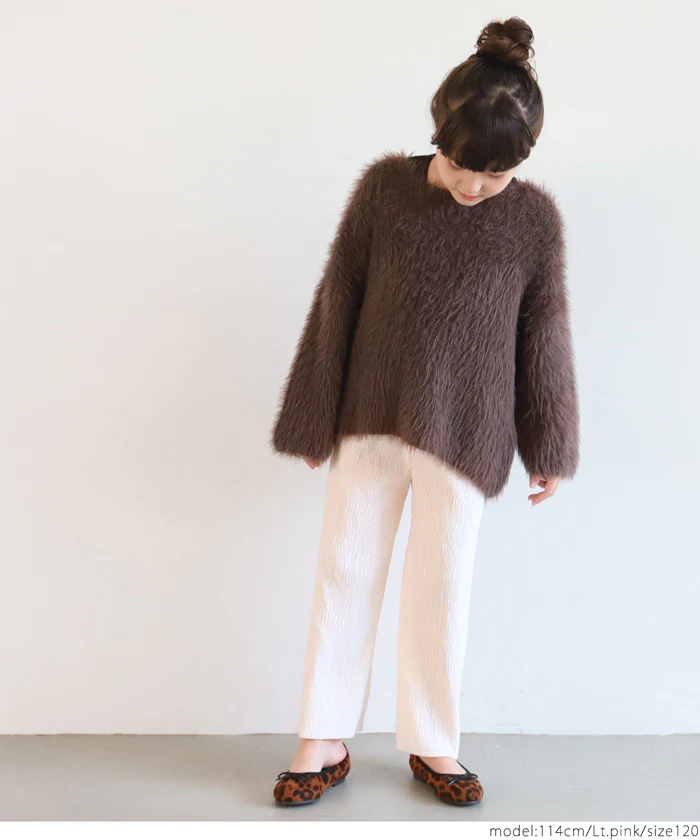 日本 COCA - [可剪裁] 質感皺縮垂墜寬褲-孩子-香檳粉