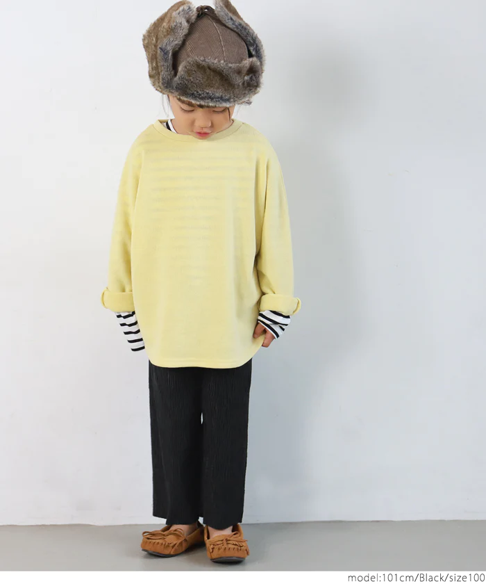 日本 COCA - [可剪裁] 質感皺縮垂墜寬褲-孩子-香檳粉