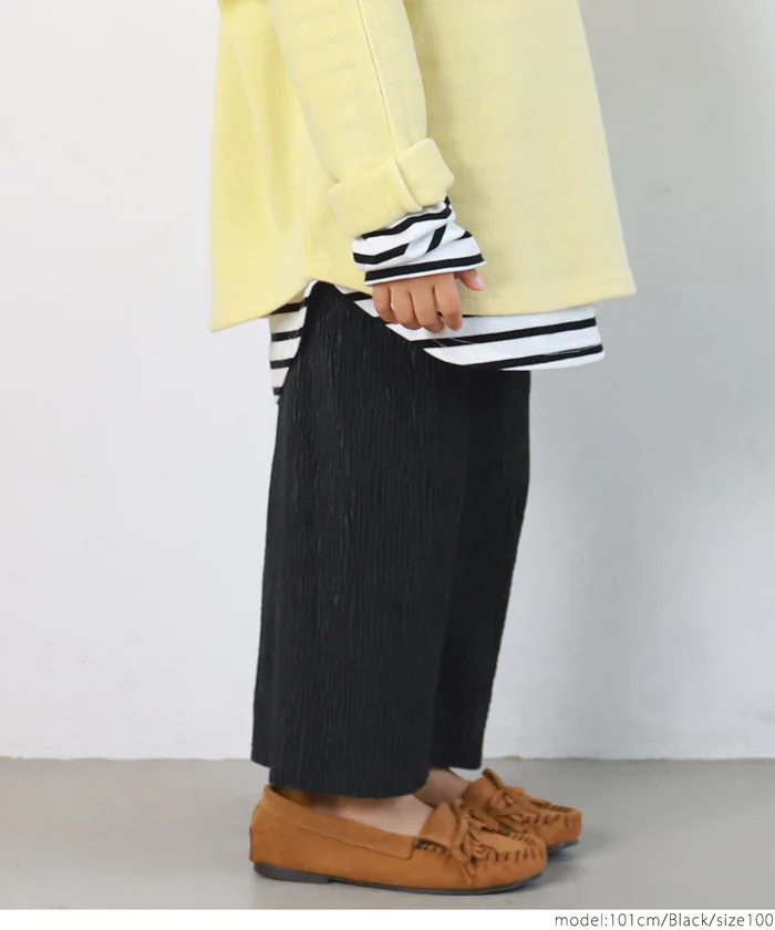 日本 COCA - [可剪裁] 質感皺縮垂墜寬褲-孩子-香檳粉