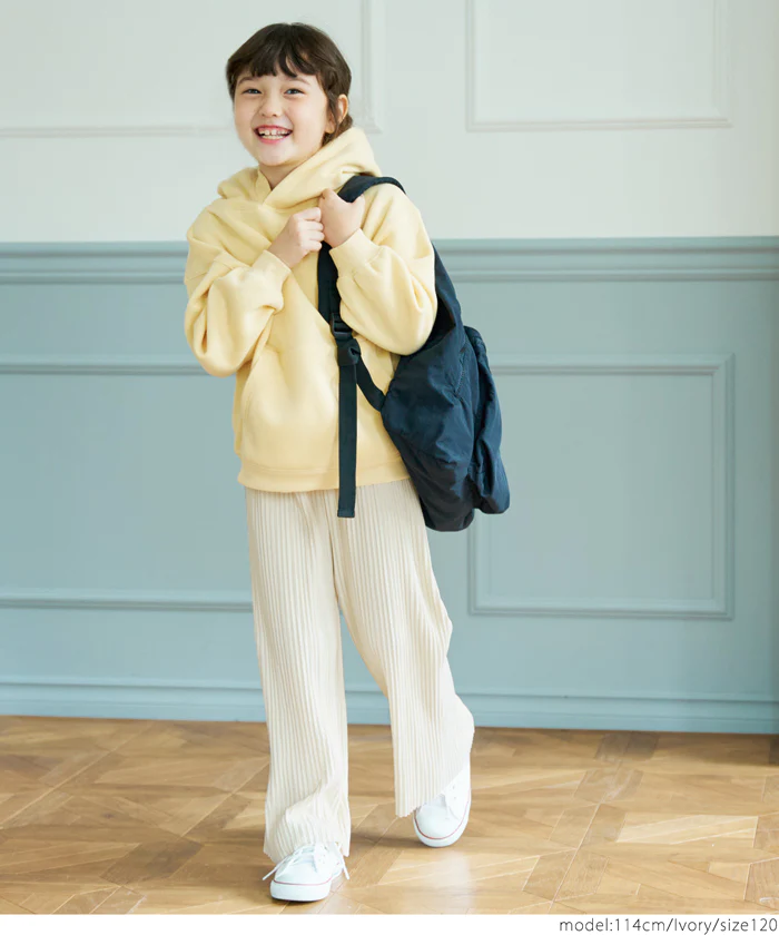 日本 COCA - [可剪裁] 顯瘦百摺垂墜長褲-孩子-米杏