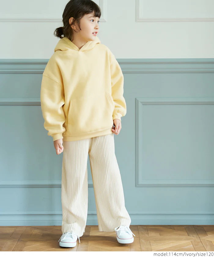 日本 COCA - [可剪裁] 顯瘦百摺垂墜長褲-孩子-米杏