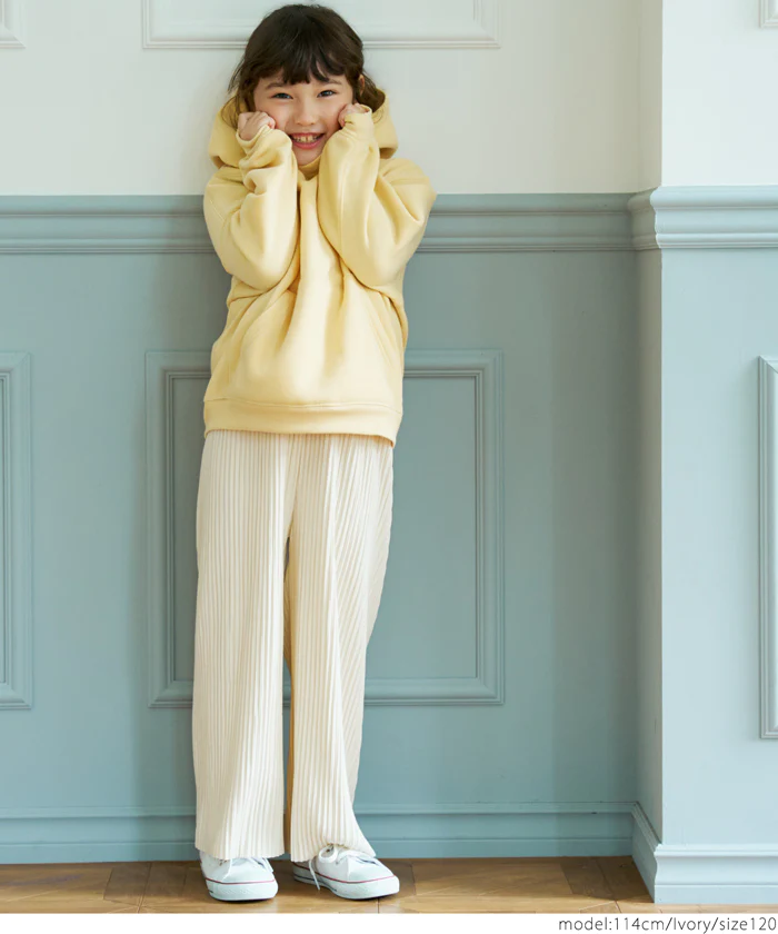 日本 COCA - [可剪裁] 顯瘦百摺垂墜長褲-孩子-米杏