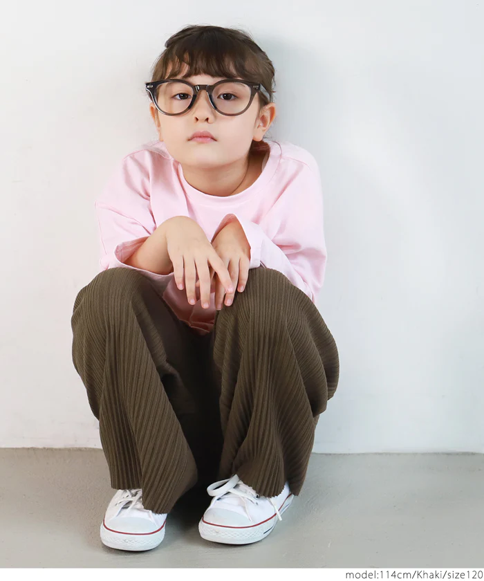 日本 COCA - [可剪裁] 顯瘦百摺垂墜長褲-孩子-米杏