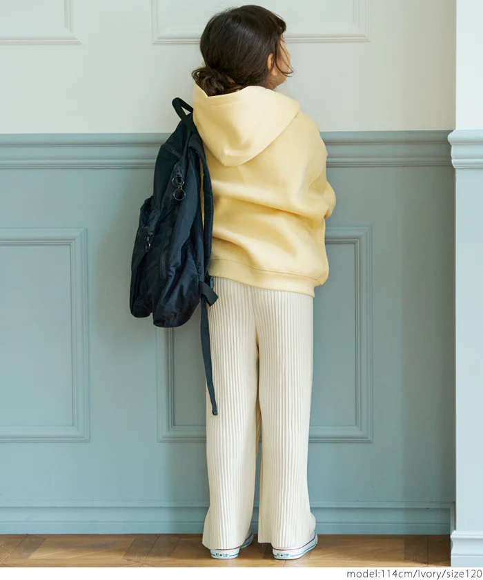 日本 COCA - [可剪裁] 顯瘦百摺垂墜長褲-孩子-米杏