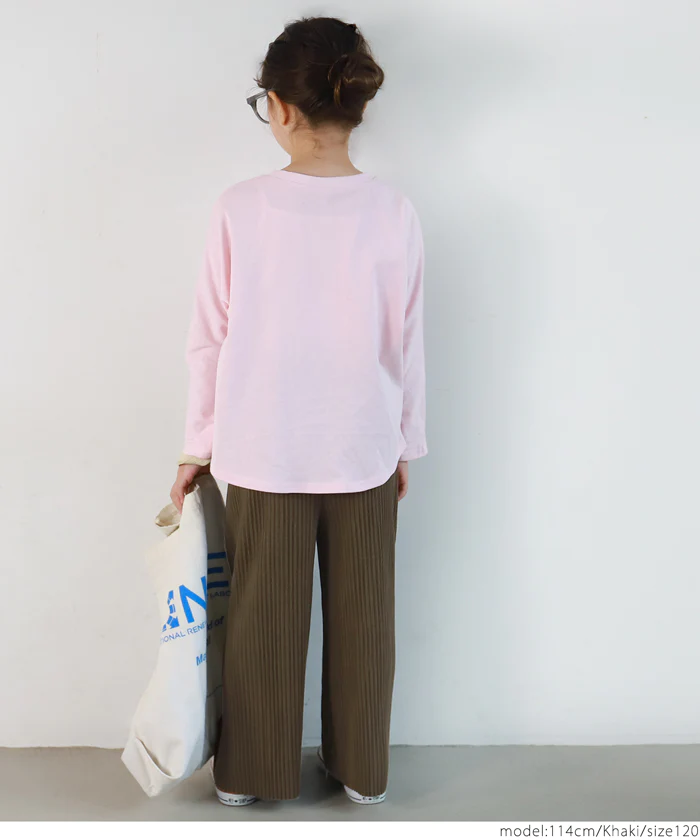 日本 COCA - [可剪裁] 顯瘦百摺垂墜長褲-孩子-米杏