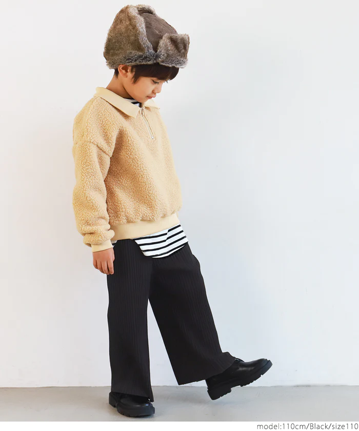 日本 COCA - [可剪裁] 顯瘦百摺垂墜長褲-孩子-米杏