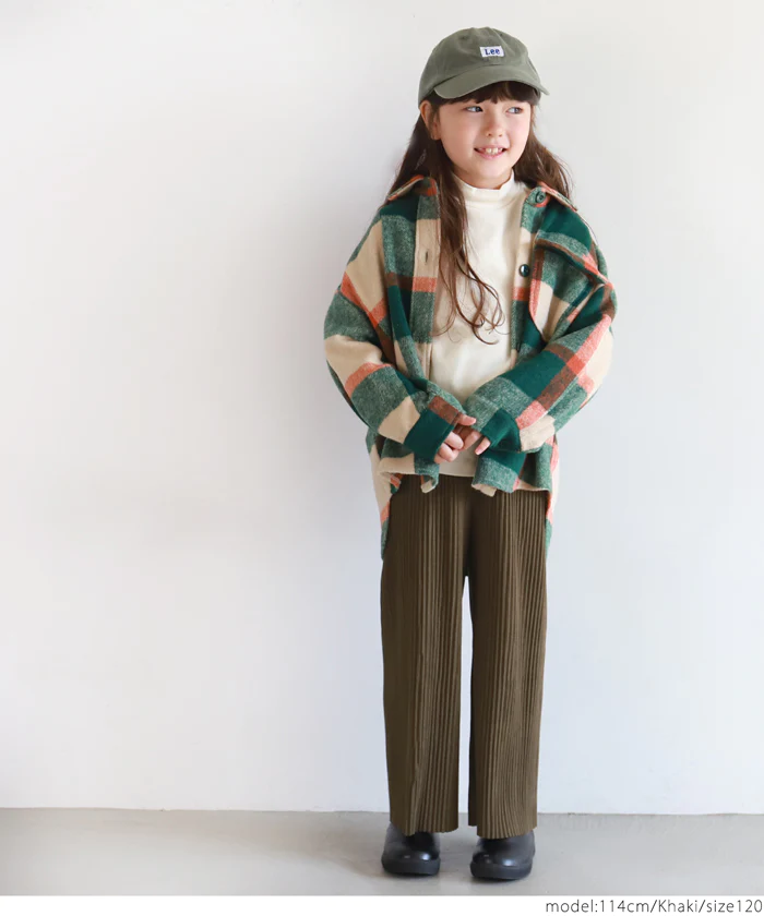 日本 COCA - [可剪裁] 顯瘦百摺垂墜長褲-孩子-米杏