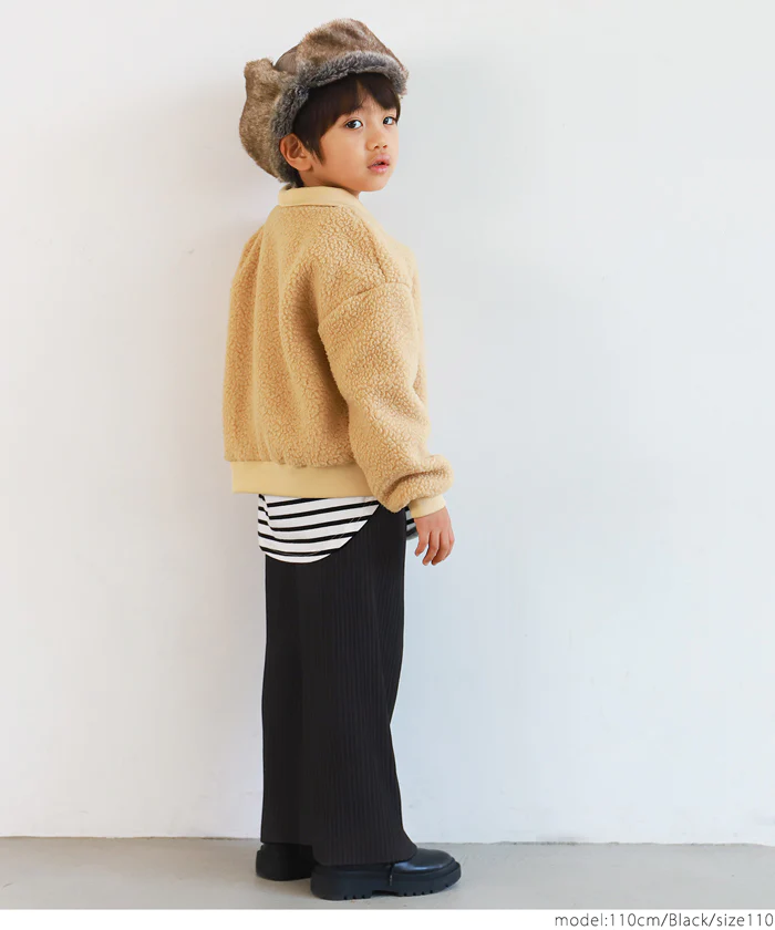 日本 COCA - [可剪裁] 顯瘦百摺垂墜長褲-孩子-米杏